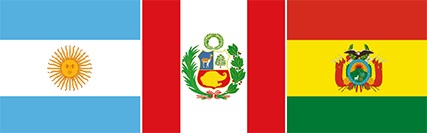Imagem central - bandeiras da Argentina, Peru e Bolívia