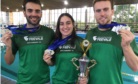 Nadadores conquistaram 14 medalhas e garantiram lugar nos JUBS. Da esquerda para a direita: Lucas Löser, Jéssica Löser e Lucas Borcart