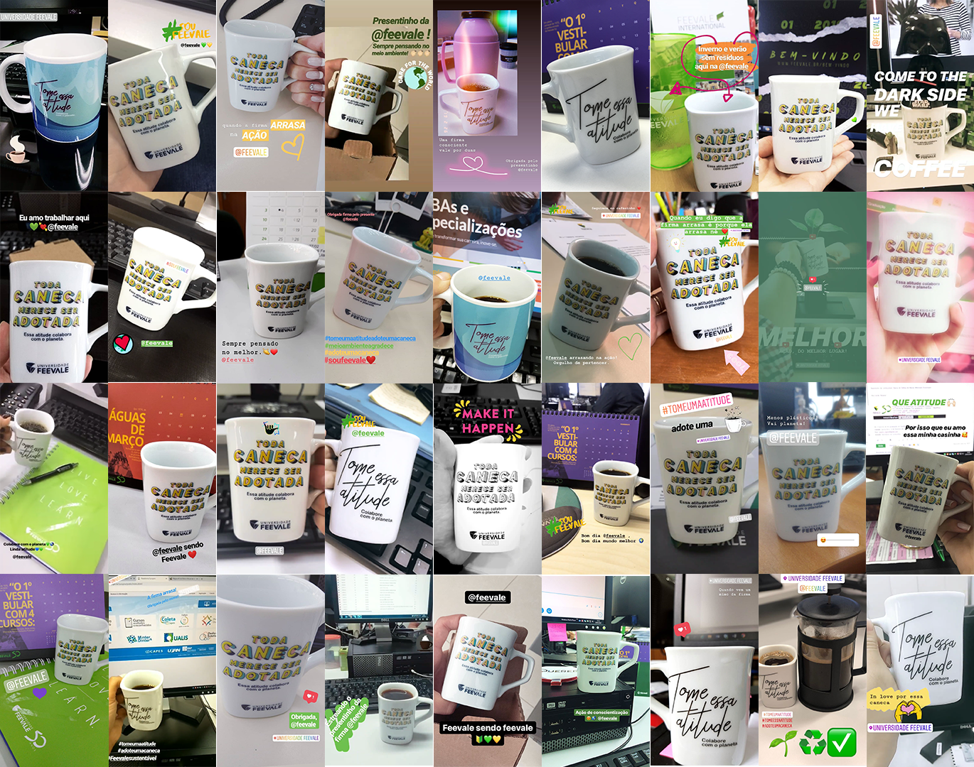 Compilação das imagens postadas em redes sociais pelas pessoas que receberam as canecas.